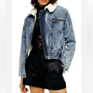 TOPSHOP Tibet Borg Denim Acid Washed Sherpa Lined Jacket